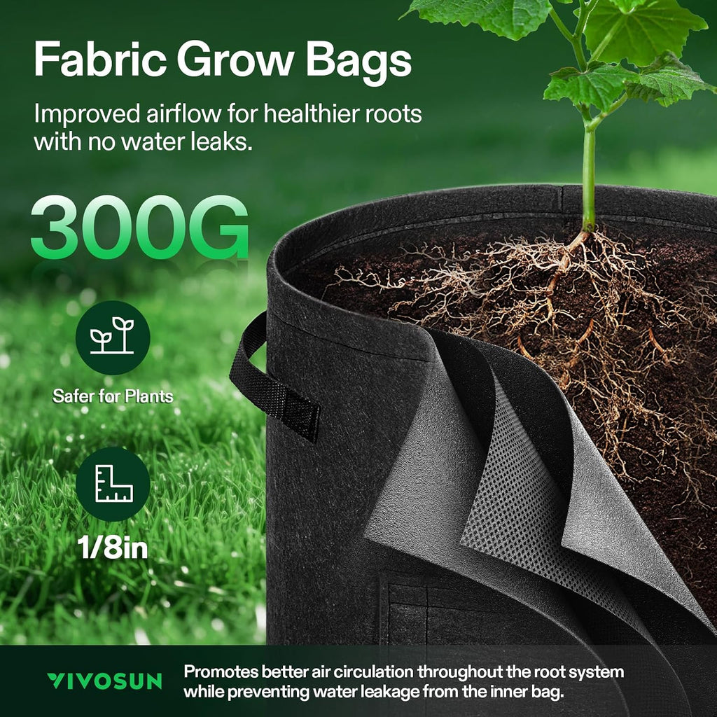 VIVOSUN 5-Pack 7 Gallon Potato Grow Bags, Roll-up Harvest Window | Easy Potato Harvesting, 300G Thick Nonwoven Fabric