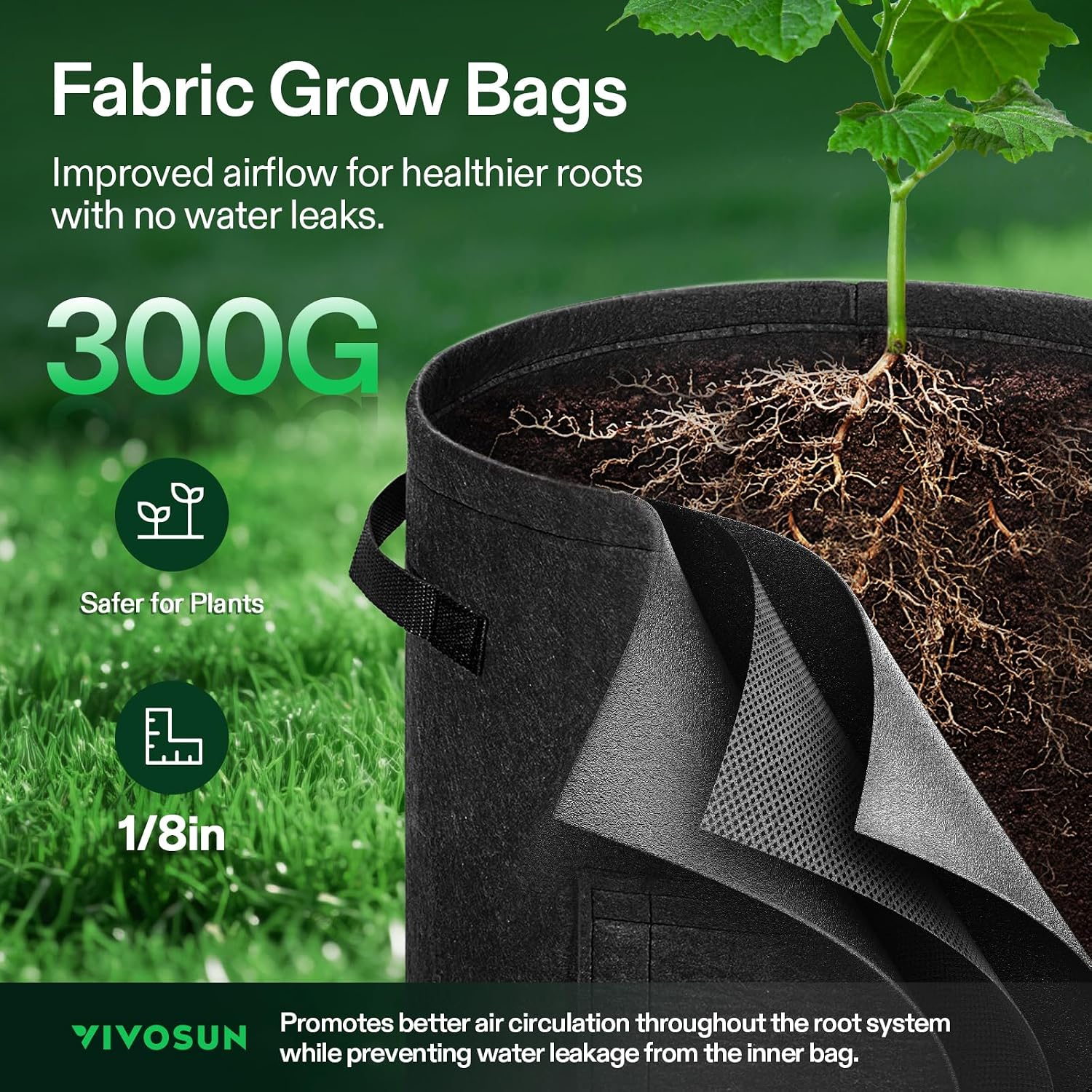 VIVOSUN 5-Pack 7 Gallon Potato Grow Bags, Roll-up Harvest Window | Easy Potato Harvesting, 300G Thick Nonwoven Fabric