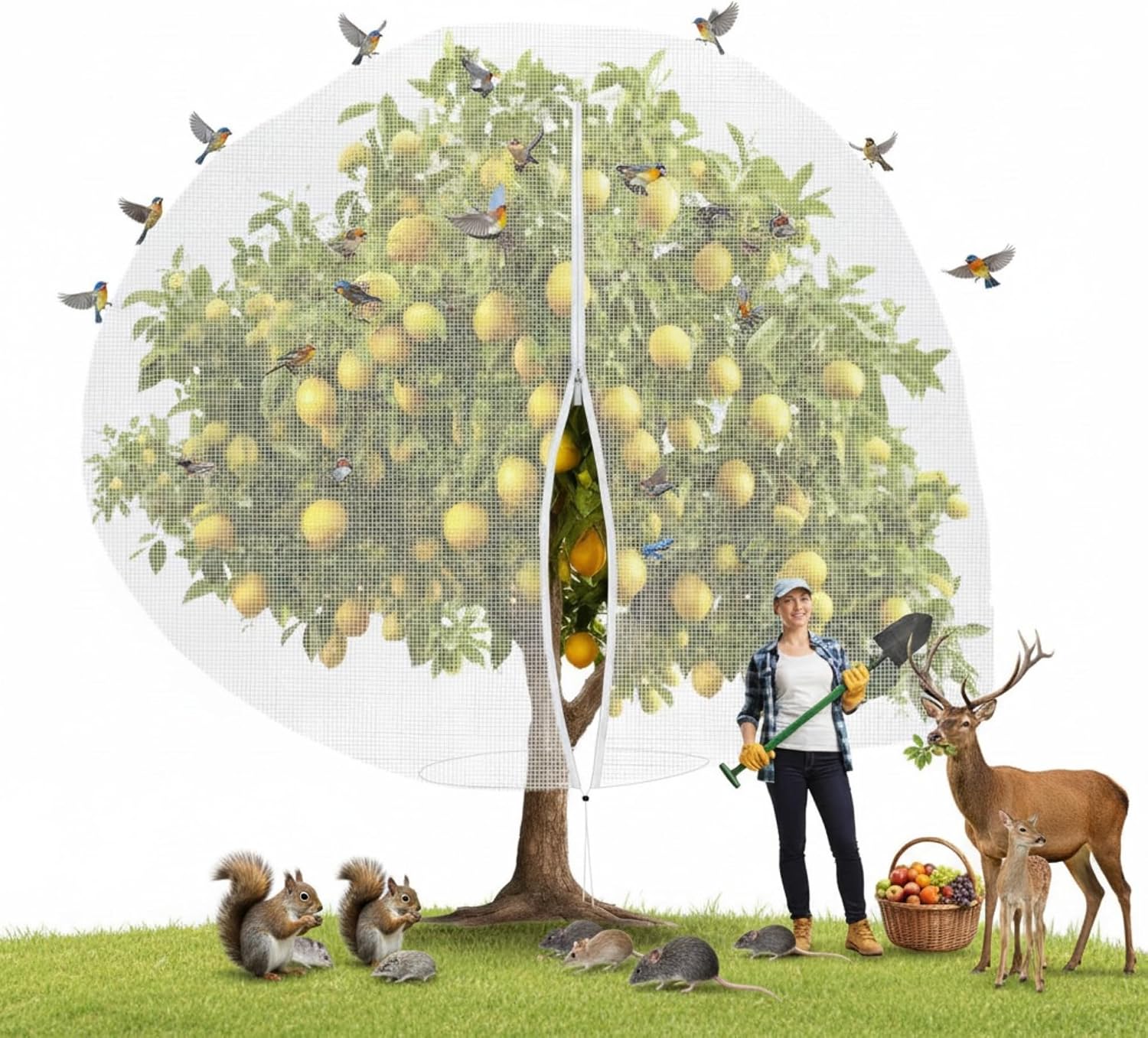 1 Pcs Large Fruit Tree Netting 10 X 14 Ft with Zipper Drawstring | Protect Fruit from Squirrels Birds Bug Deer & Rat