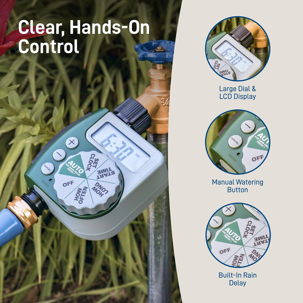 Orbit Programmable Digital Hose Watering Timer - 1 Outlet - Battery Powered - with LCD Screen - Built-in Rain Delay