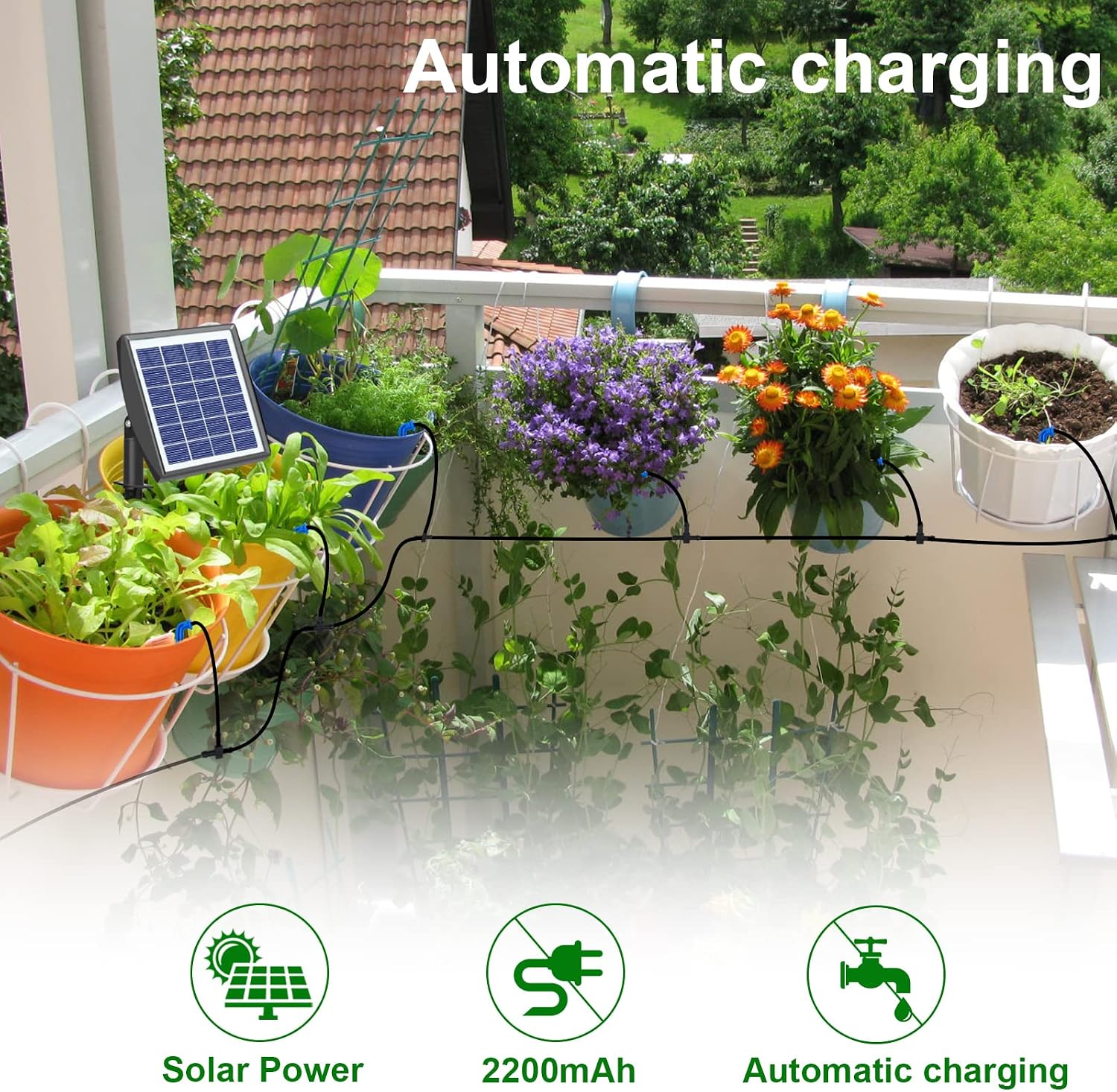 RISINGUP Solar Drip Irrigation System for 15 Potted Plants Outdoor Garden | Automatic Plants Watering System with