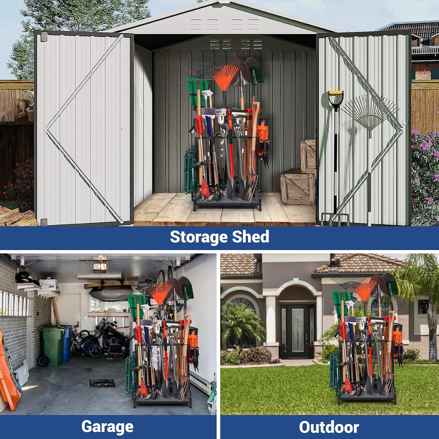 Garden Tool Organizer, Yard Tools Rack Holds 55 Long-Handled Tools/Rakes/Brooms for Garage Organization and Storage