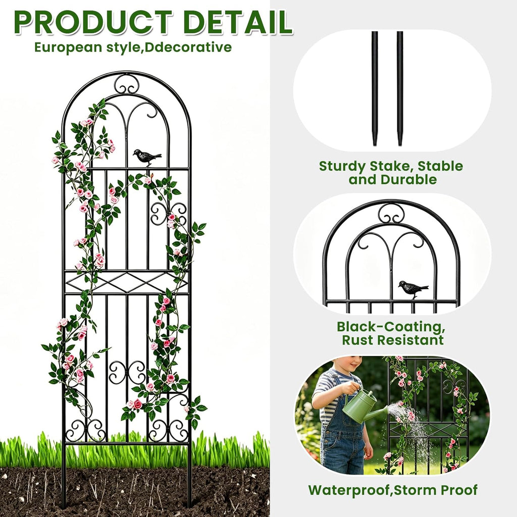 2 Pack 78.7"x19.7" Metal Gardon Trellis for Climbing Plants Outdoor, | Rustproof, Heavy Duty, Black Coating Plant