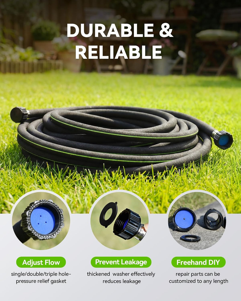 RAINPOINT 1/2'' Soaker Hose 50ft for Garden, Drip Irrigation Hose, Water Seeper Soaker Hoses for Foundation Watering