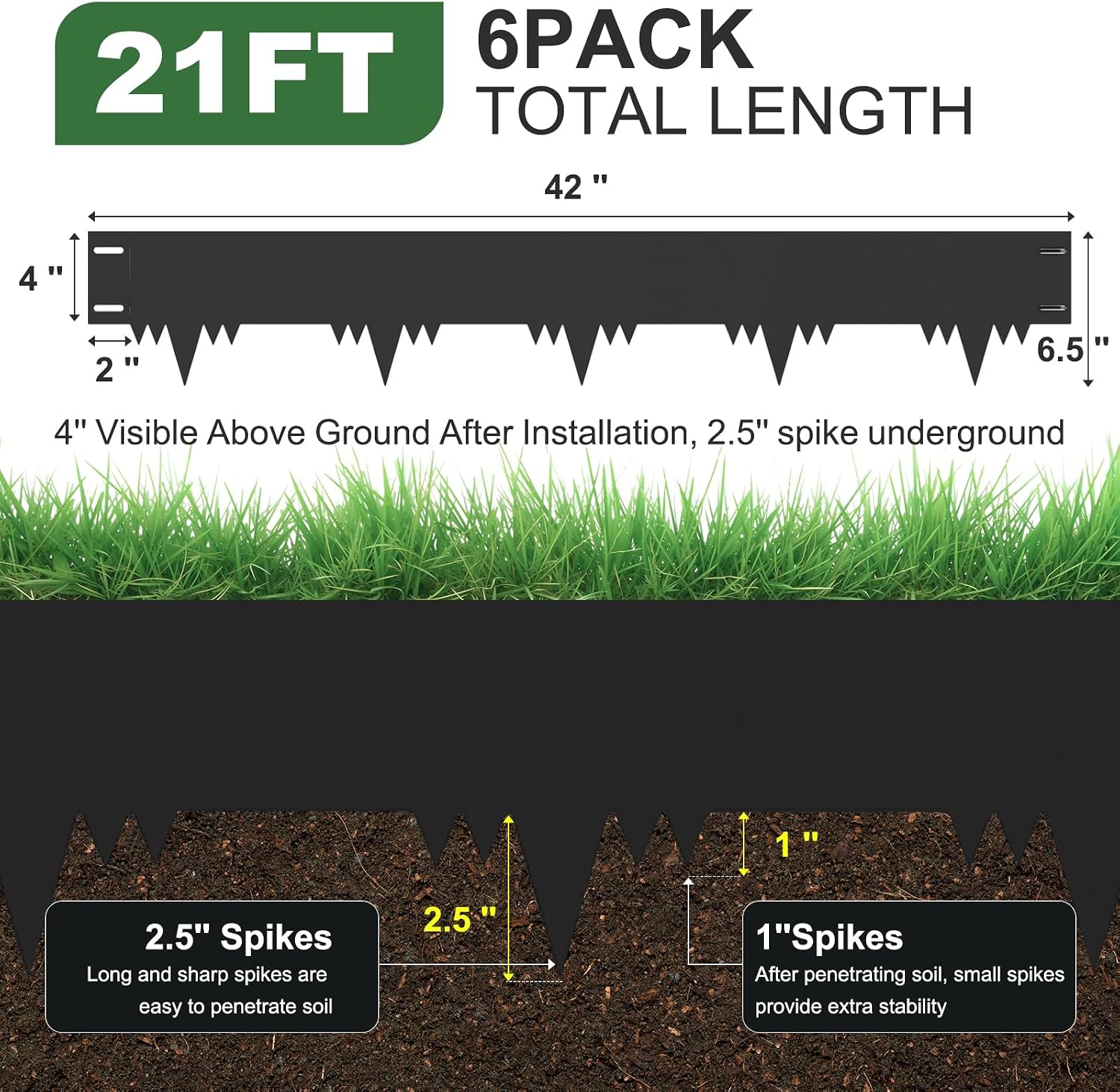 Galvanized Steel Landscape Edging Border 6 Packs 42'' L x 6.5'' H, Metal Landscape Garden Edging Border with 6 Stakes