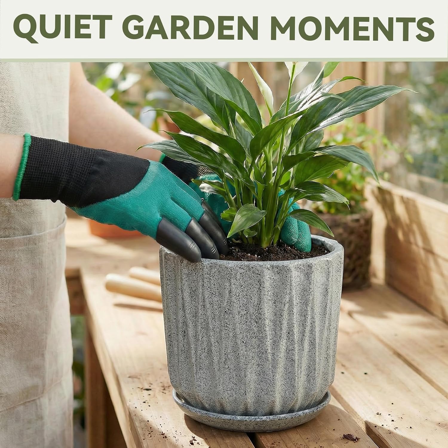 7.5 Inch Ceramic Planter Pot with Saucer Drainage Leak-Proof Mesh,Flower Pots for Indoor Plants with Gardening