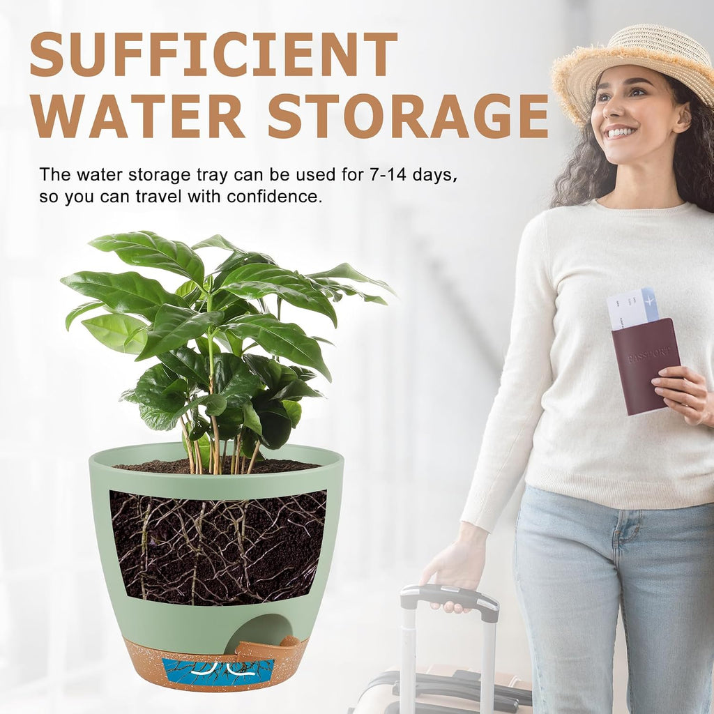 QRRICA Plant Pots 8/7/6.5/6/5.5/5 Inch Self Watering Pots, Set of 6 Plastic Planters with Drainage Holes and