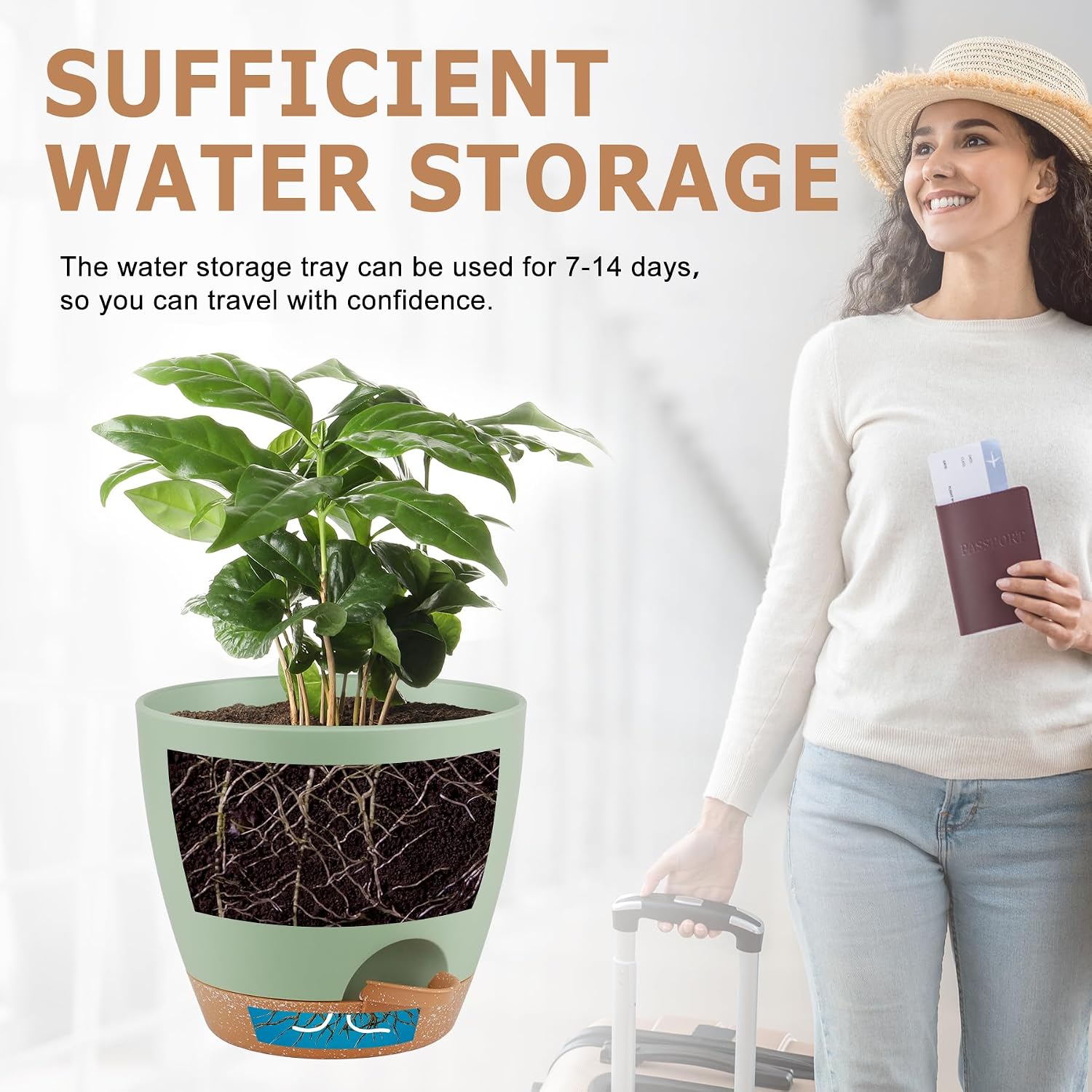 QRRICA Plant Pots 8/7/6.5/6/5.5/5 Inch Self Watering Pots, Set of 6 Plastic Planters with Drainage Holes and
