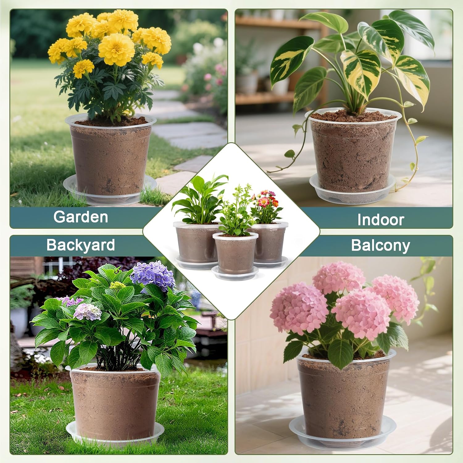 6/8/10 Inch Large Size Clear Nursery Pots with Drainage and Saucers, 9 Pack Plastic Plant Pots for Seedling Starter