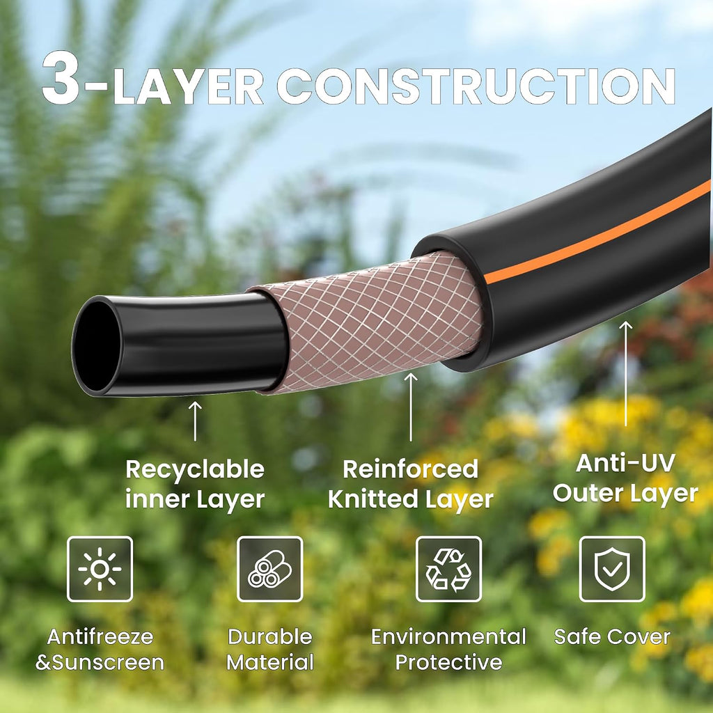 Giraffe Tools Garden Hose 100ft x 5/8" | Heavy Duty, Lightweight, Flexible Hybrid Hose, 100 ft Water Hose with Male To