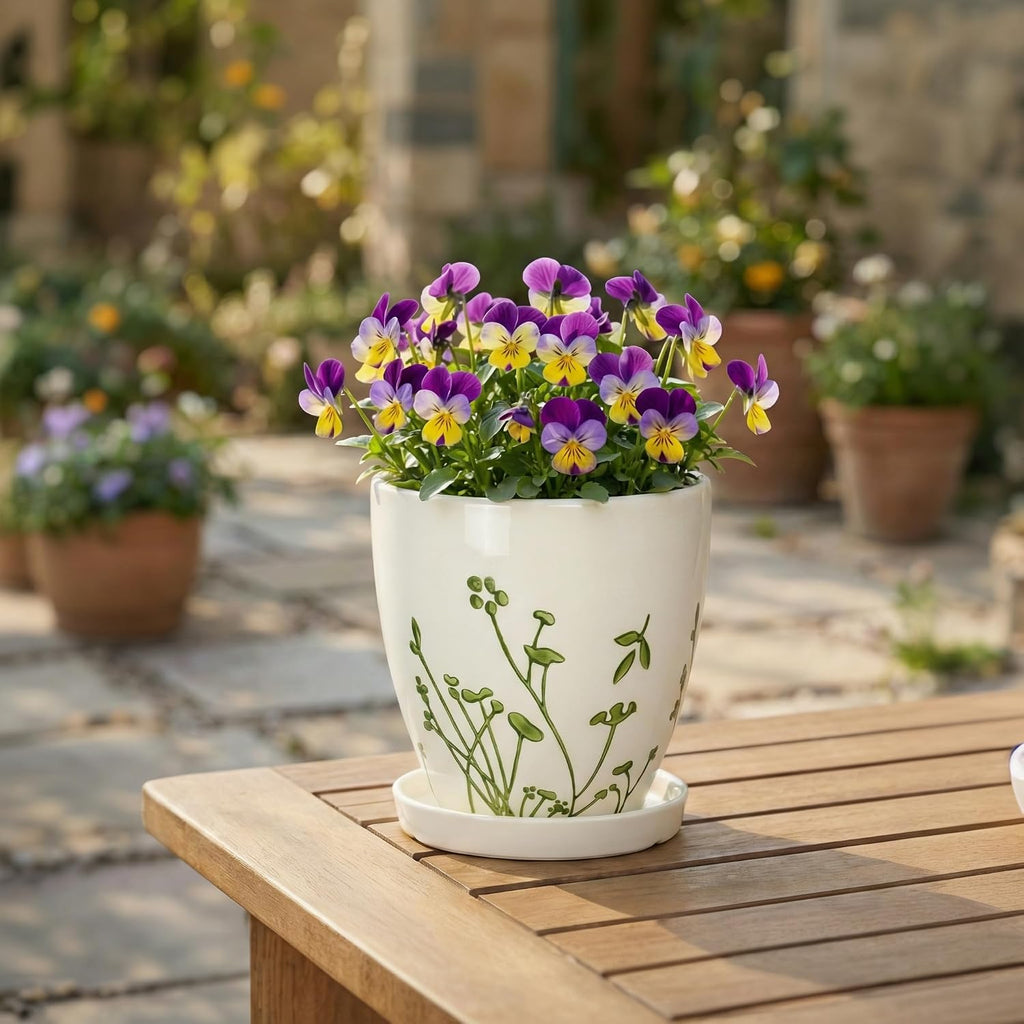 6 Inch Plant Pot - Ceramic Pots for Plants with Drainage Hole and Saucer, Ceramic Succulent Pots for Indoor Outdoor