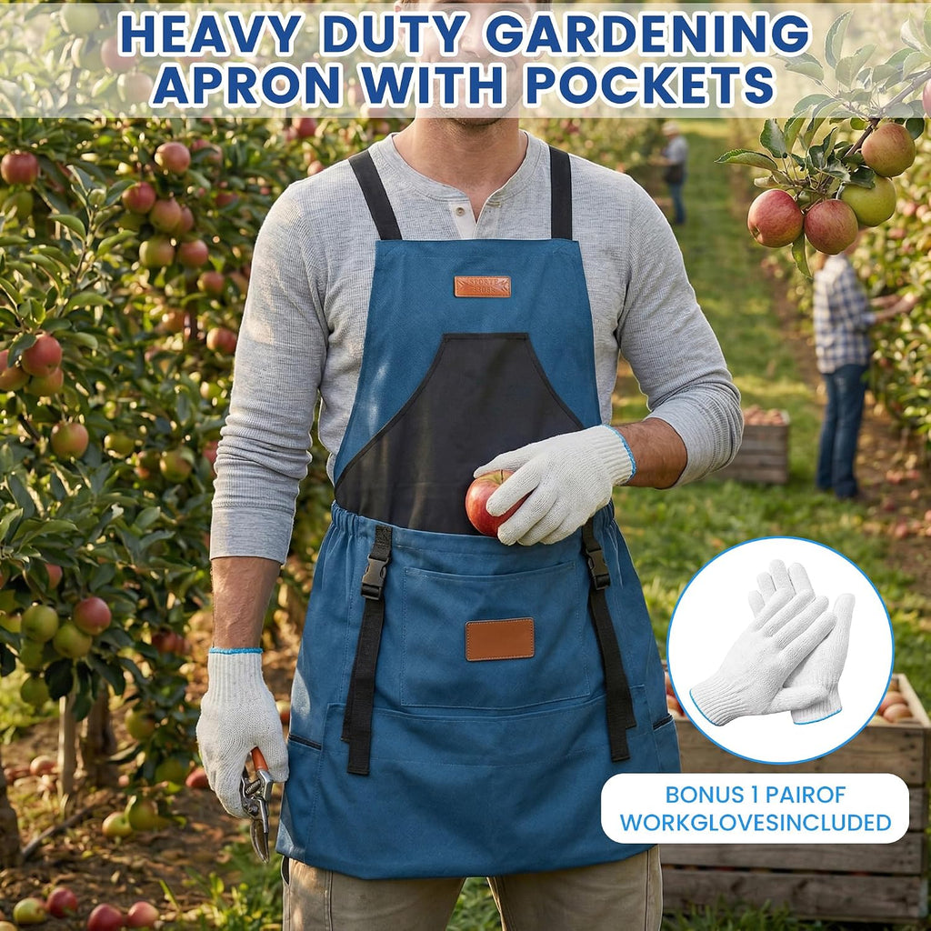 Gardening Apron with Pockets, Waterproof Cross Back Harvest Apron for Women & Men, Field Work Garden Apron Gift
