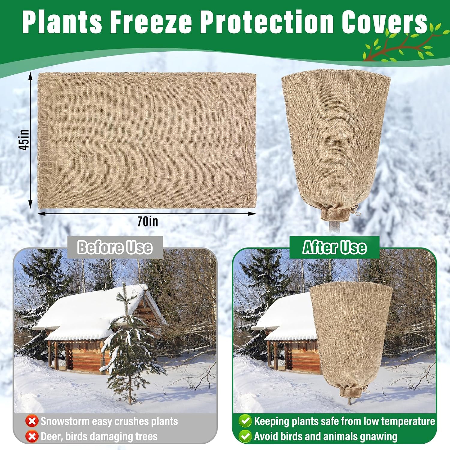 Riare 4 Packs 45 × 70 Inch Large Winter Plant Cover Bags with Drawstring