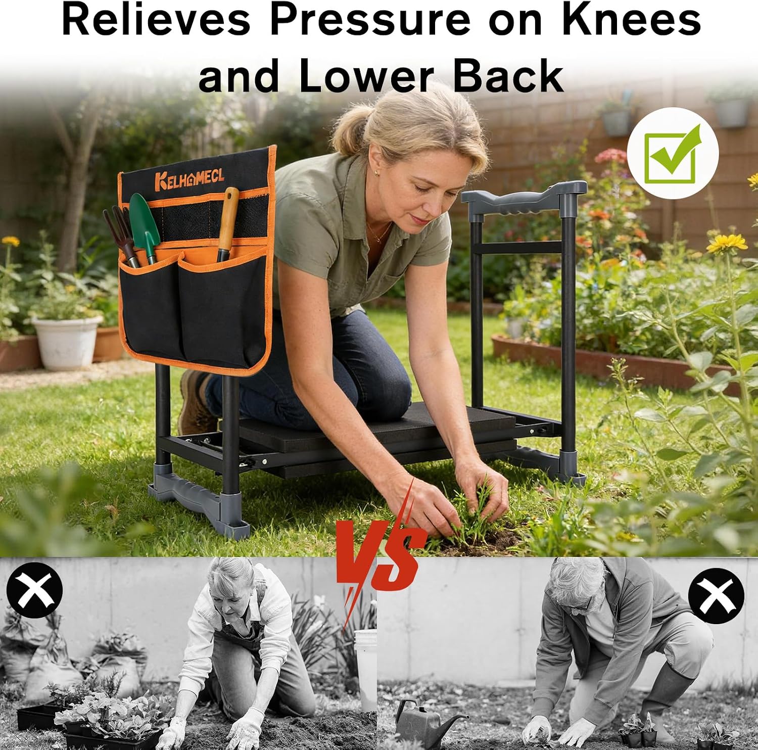 Garden Kneeler and Seat with Umbrella,Heavy Duty Gardening Bench and Stool | 2-in-1 Foldable Gardening Stool with