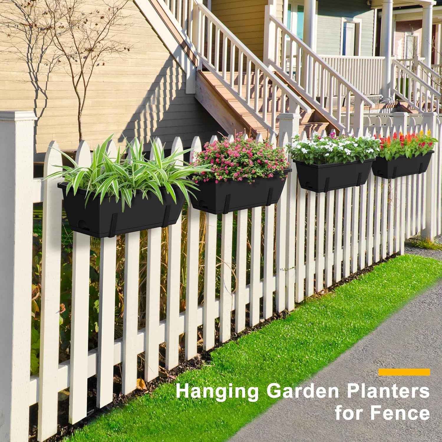 Balcony Planters Railing Hanging, Deck Railings Planter Boxes 16.9in, Railing Planter Box, Deck Planters for Railings