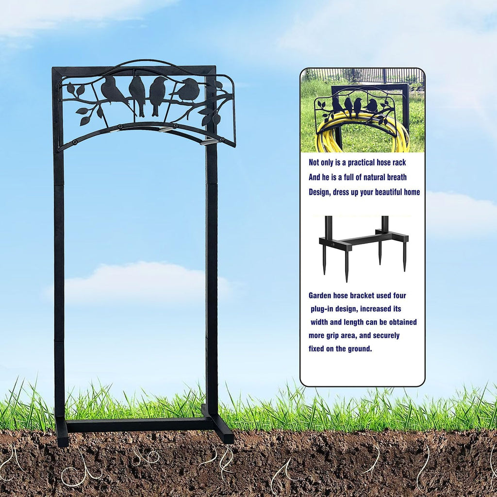 Garden Hose Holder Freestanding with 4 Spikes, Detachable Heavy Duty Water Hose Holders Stand, Reinforced Garden Hose