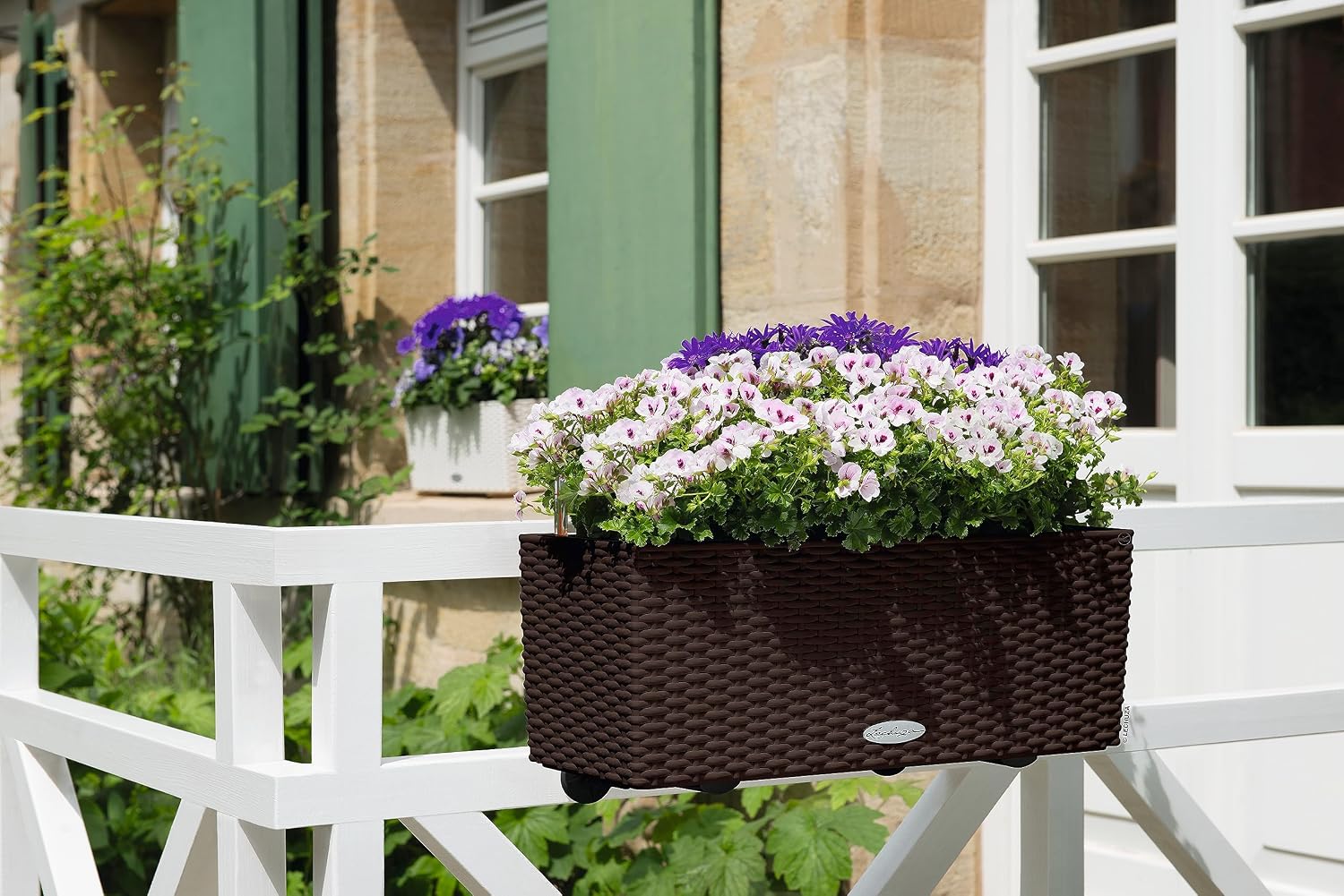 Lechuza BALCONERA Cottage 50 Mocha, Self-Watering Window Box (Railing Planter), H7.5 L19.7 W7.5 in