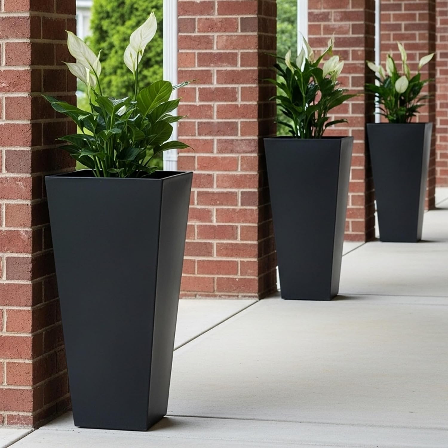 Worth Garden Large 28 in.Tall Planters Set of 2 for Indoor and Outdoor, Heavy Duty Plastic Black Modern Taper Flower