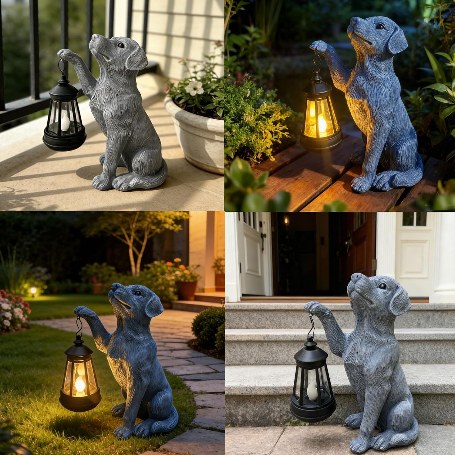 YODY Garden Statues Outdoor Garden Decor: Dog Statue with Solar Lantern for Yard Art Lawn Ornaments Porch Patio Balcony