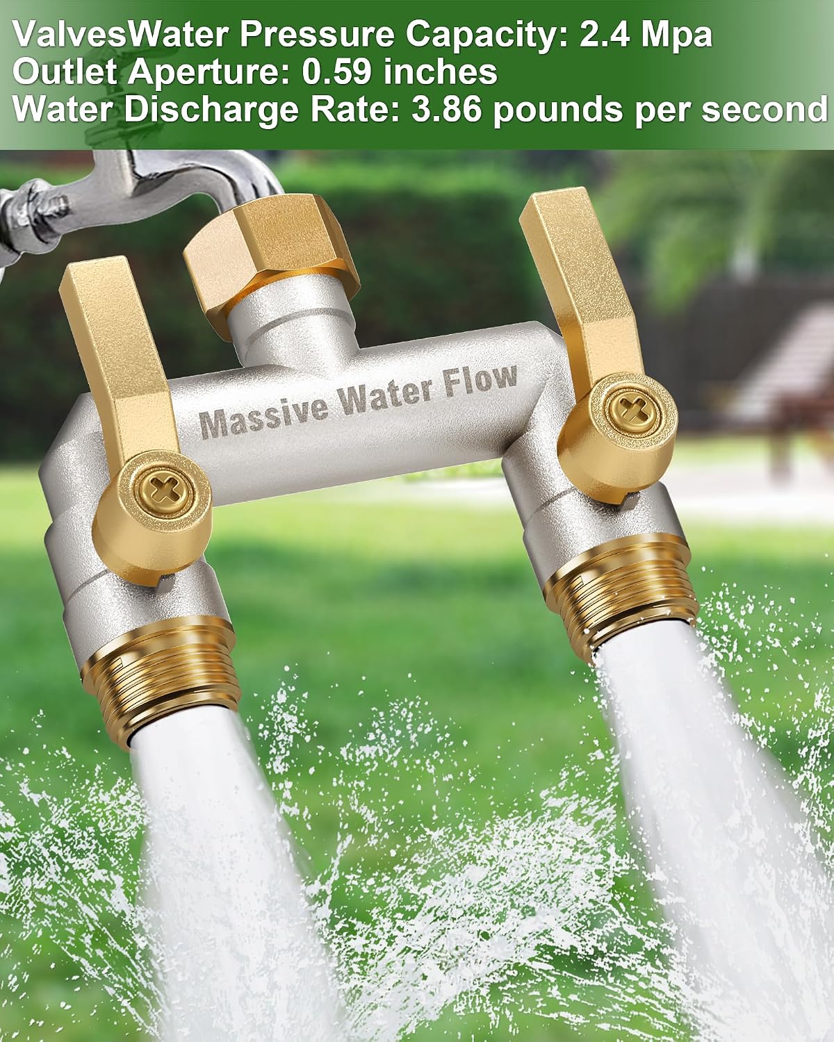 Hose Splitter 2 Way Heavy Duty, Full Flow Solid Brass Nickel Plated Garden Hose Splitter, Spigot Splitter Valve with