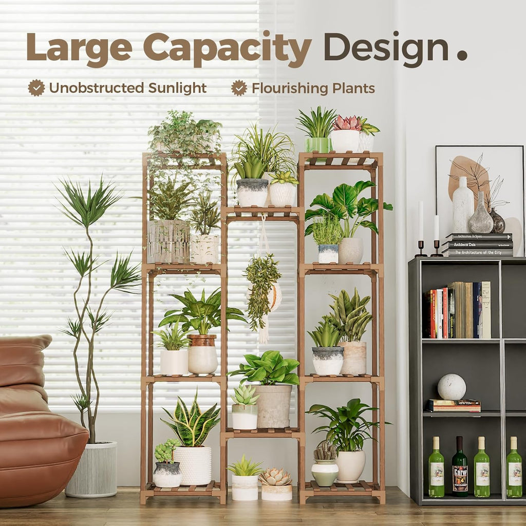 Bamworld Plant Stand Indoor Outdoor Tall Plant Shelf for Multiple Plants Pots Wood Flower Stand Large Flower Holder for