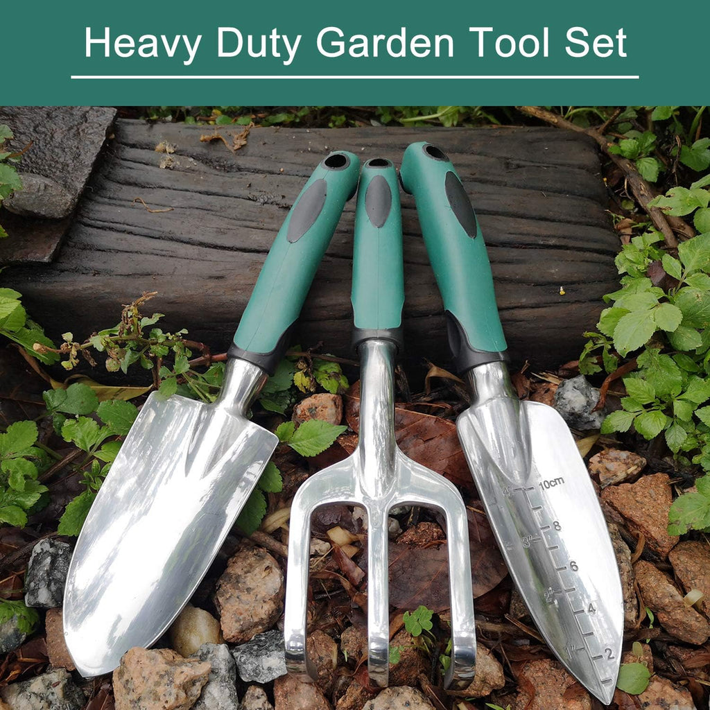 FANHAO Garden Tools Set, 3 Piece Heavy Duty Gardening Tools Cast Aluminum with Soft Rubberized Non-Slip Handle, Durable