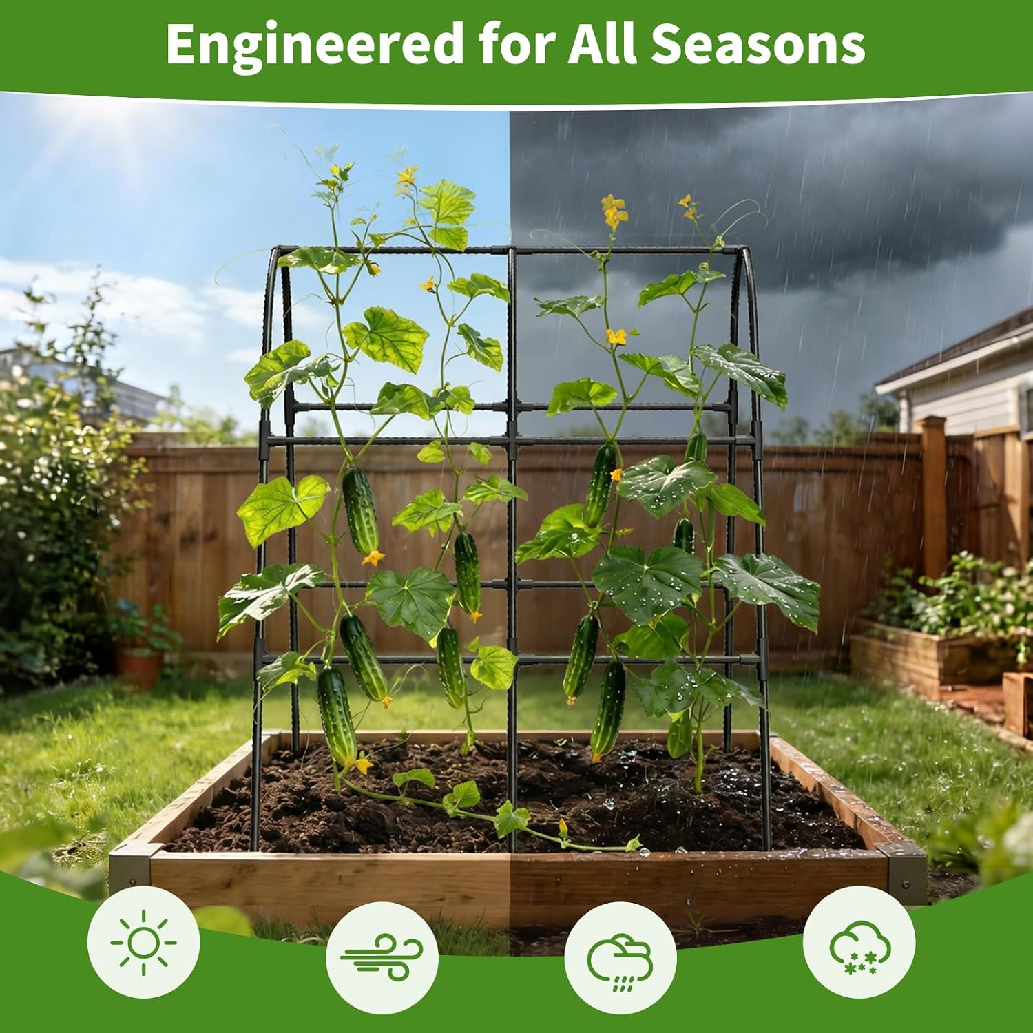Cucumber Trellis for Raised Bed,U-Shape Garden Trellis for Climbing Plants Outdoor, Metal Arch Vegetables Trellis