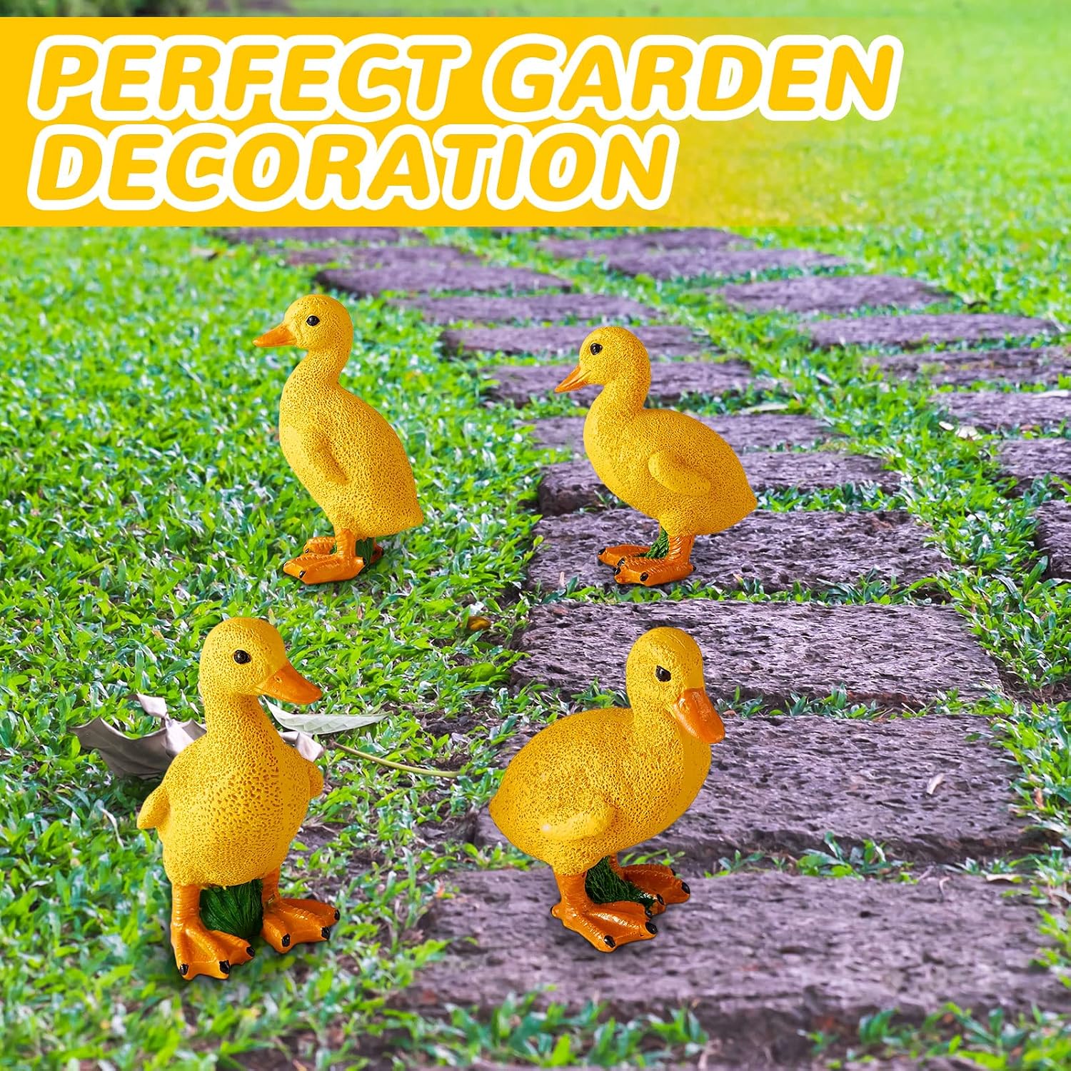 Lenwen 4 Pcs Resin Duck Figures Ducks Statue Duckling Outdoor Garden Statues for Patio Lawn Outdoor Yard Pond