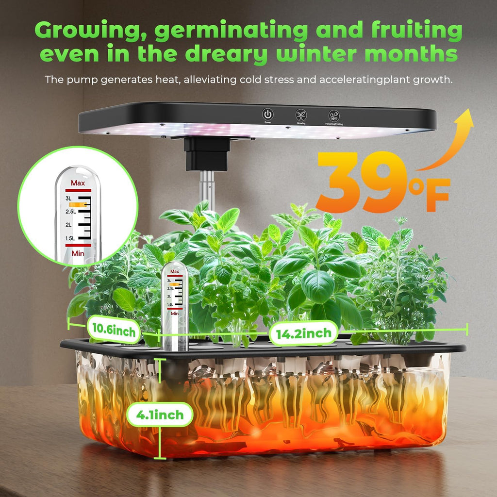 Stainless Steel Hydroponics Growing System kit Indoor Garden: 15 Pods Herb Garden with 24W Full Spectrum Grow Light