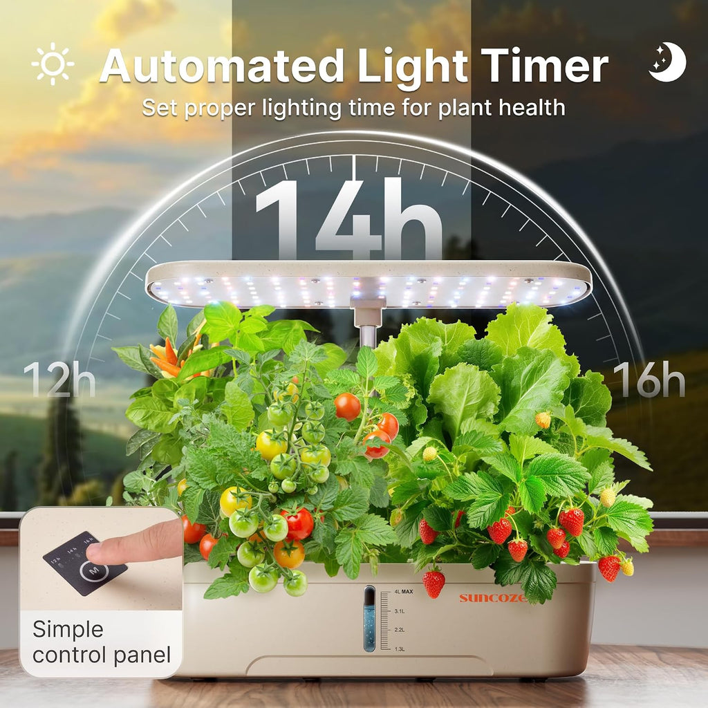 Hydroponics Growing System, 12 Pods, 12.4 in Adjustable Height | Indoor herb Garden with 20W LED Grow Light, Visible