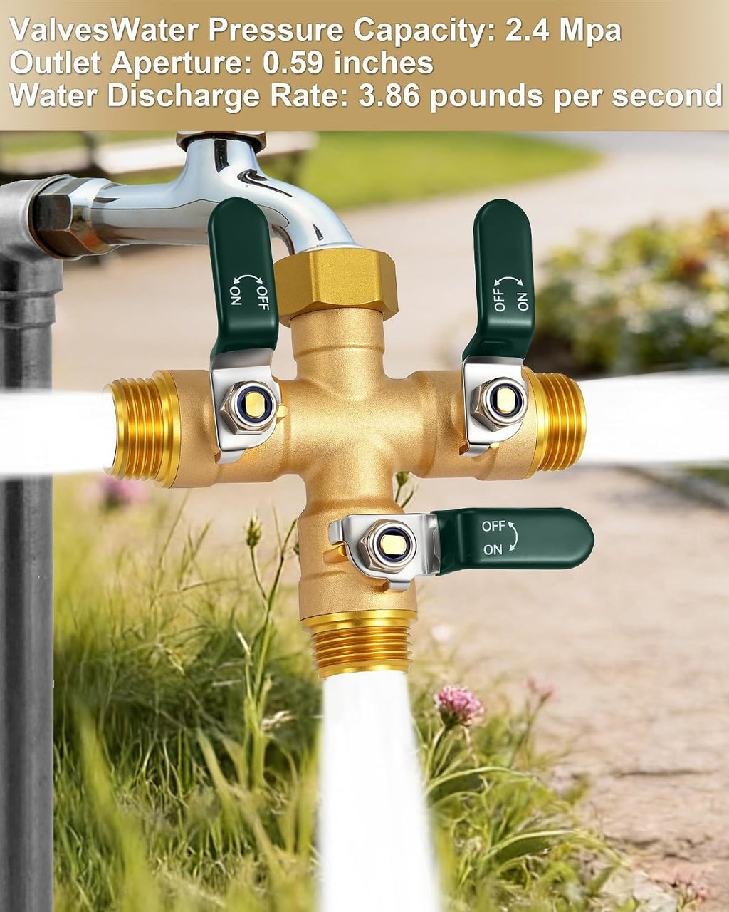 EBH Garden Hose Splitter 3 Way, Heavy Duty Solid Brass Hose Splitter with Shutoff Valves, Water Spigot Splitter With