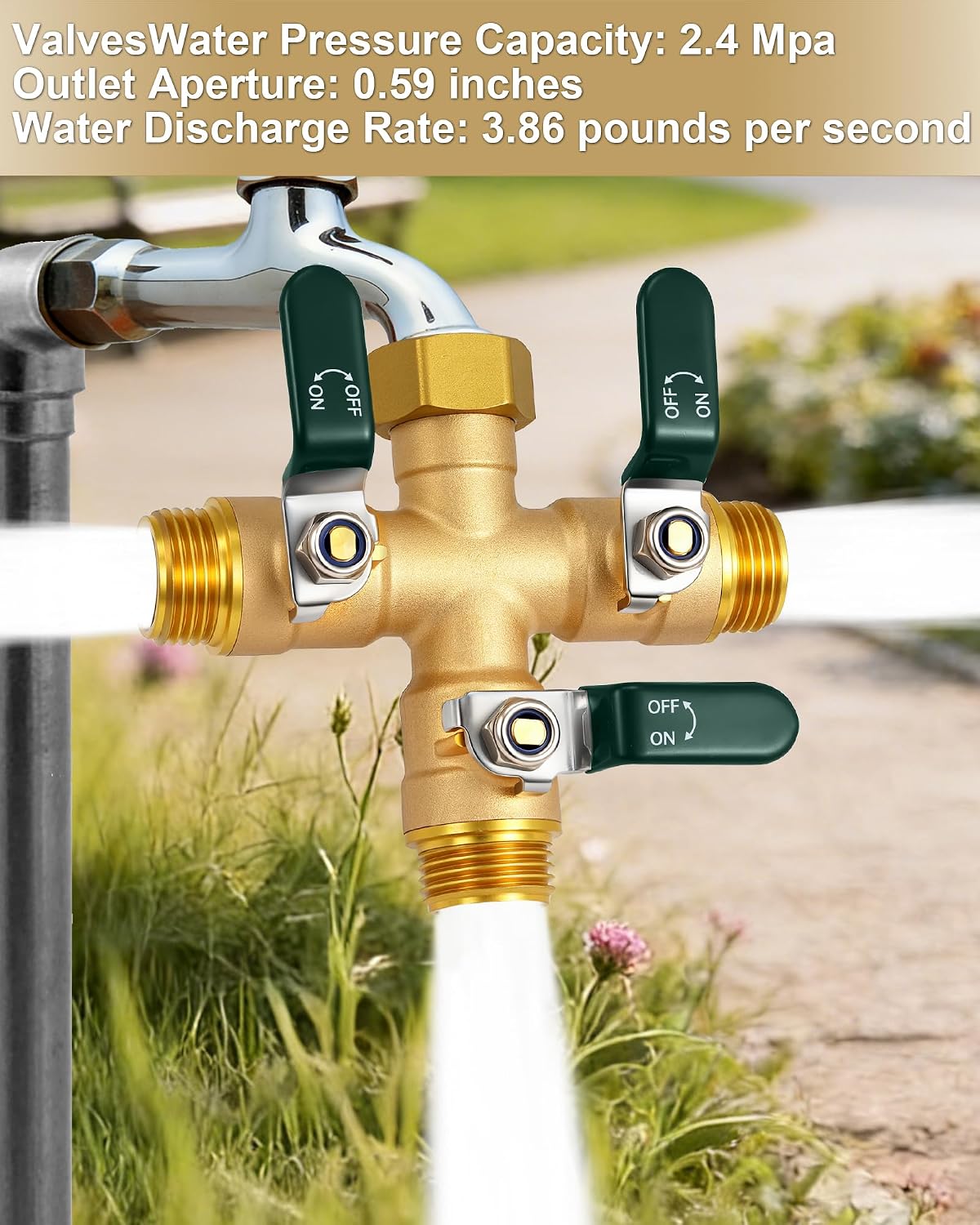EBH Garden Hose Splitter 3 Way, Heavy Duty Solid Brass Hose Splitter with Shutoff Valves, Water Spigot Splitter With