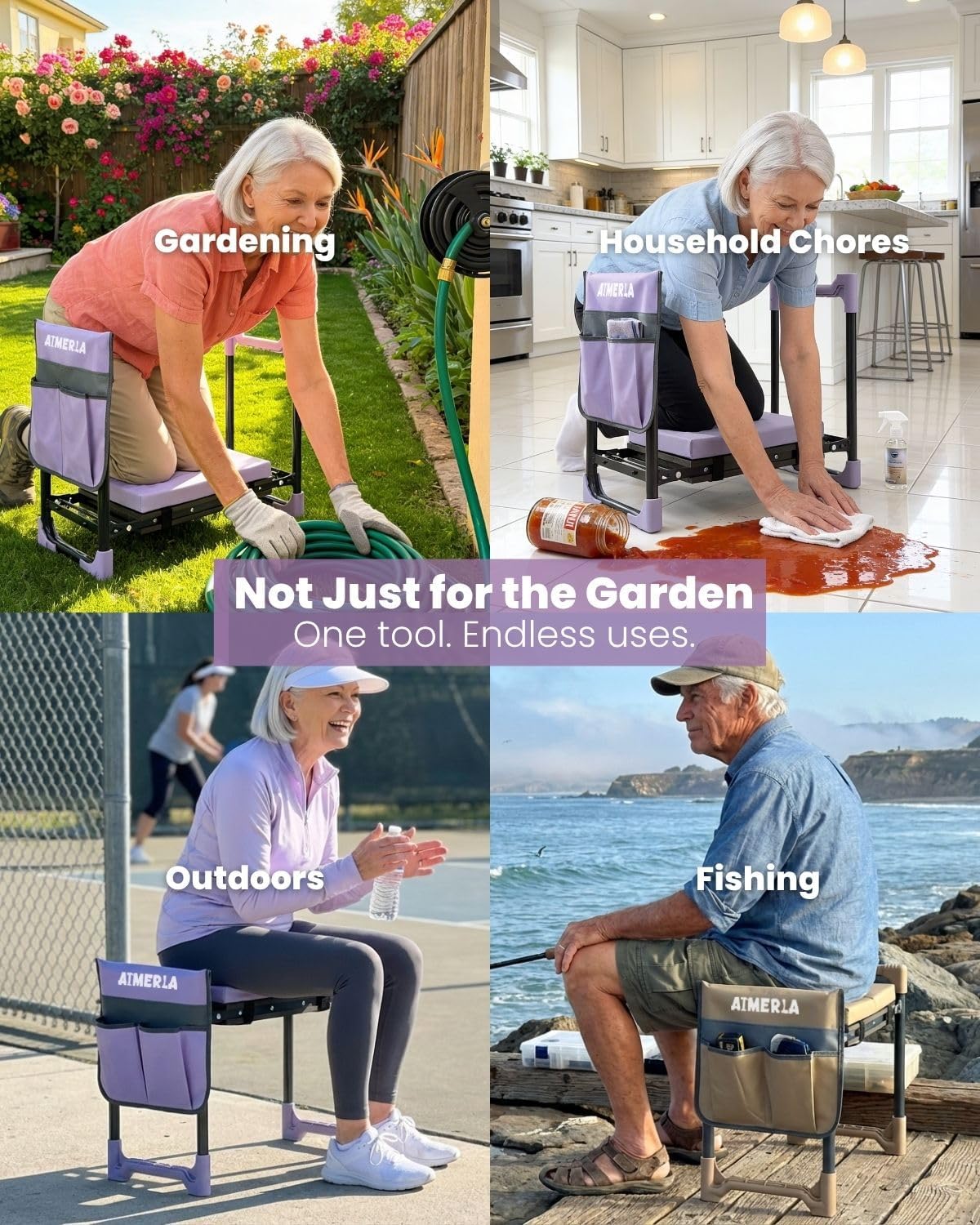 K7 Foldable Garden Kneeler Seat, Upgraded Anti-Slip Base, 350LBS Capacity, 10.2" Wide EVA Pad & Detachable Cloud