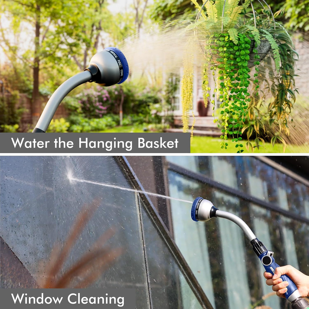 RESTMO Watering Wand Heavy Duty, 15-Inch Long Hose Nozzle Sprayer | 10 Spray Patterns & Thumb Flow Control, Metal