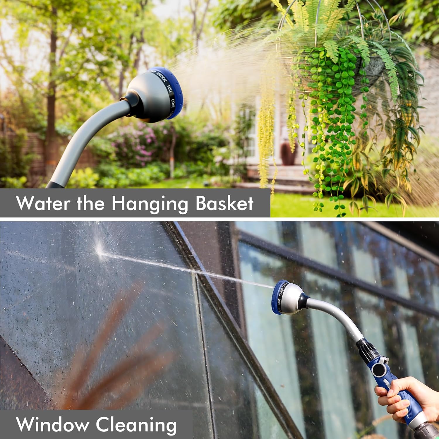 RESTMO Watering Wand Heavy Duty, 15-Inch Long Hose Nozzle Sprayer | 10 Spray Patterns & Thumb Flow Control, Metal