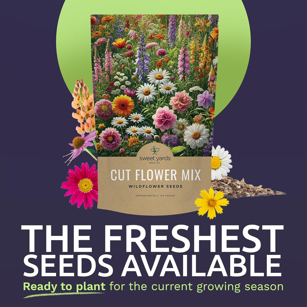 Cut Flower Garden Seeds - Bulk 1/4 Pound Bag - Over 30,000 Fresh Open Pollinated Non-GMO Wildflower Seeds - Long