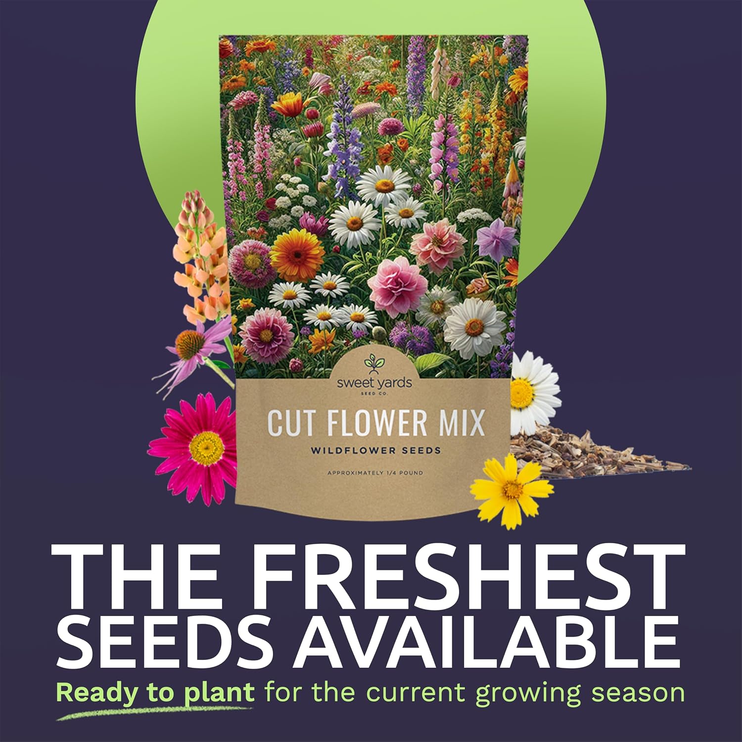 Cut Flower Garden Seeds - Bulk 1/4 Pound Bag - Over 30,000 Fresh Open Pollinated Non-GMO Wildflower Seeds - Long