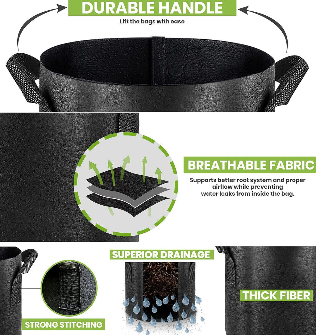 Premium Fabric Grow Bags - 20-Pack 10 Gallon Planters for Fruit Trees, Vegetables, and Other Large Plants