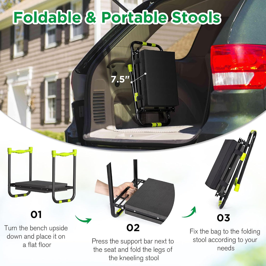10.8” Wide Garden Kneeler and Seat, Heavy Duty Foldable Garden Stool | Included Thickened Kneeling Pad, Portable