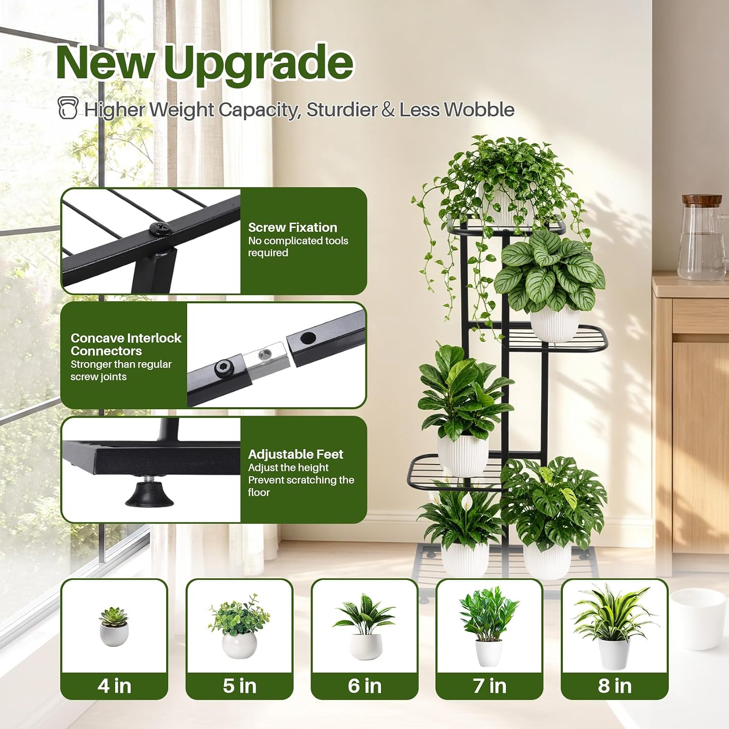 4‑Tier Tall Metal Plant Stand Corner Designed Flower Pot Holder Suitable For Indoor & Outdoor Use Ideal for balconies