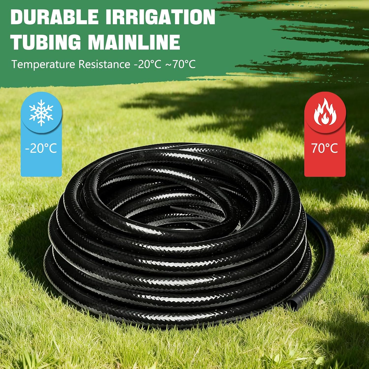 1/2 Inch Drip Irrigation Tubing 75FT Flexible Garden Water Hose Supply | Black Outdoor Hose with 2 Six-Way Connectors &