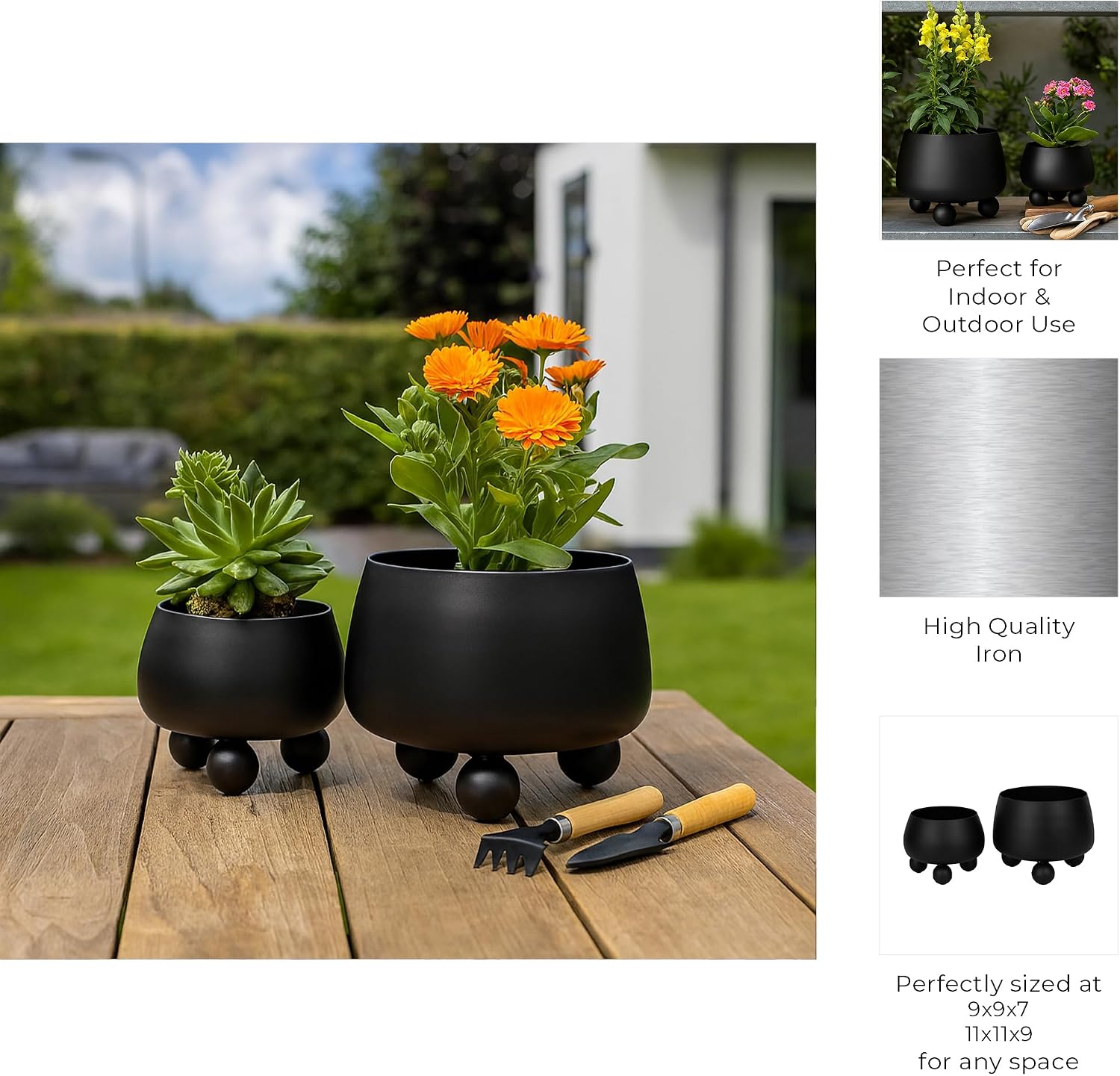 Chic Black Flower Pots and Planters for Indoor Plants Set – Glam Ceramic Planter Set with Modern Design for Home Decor