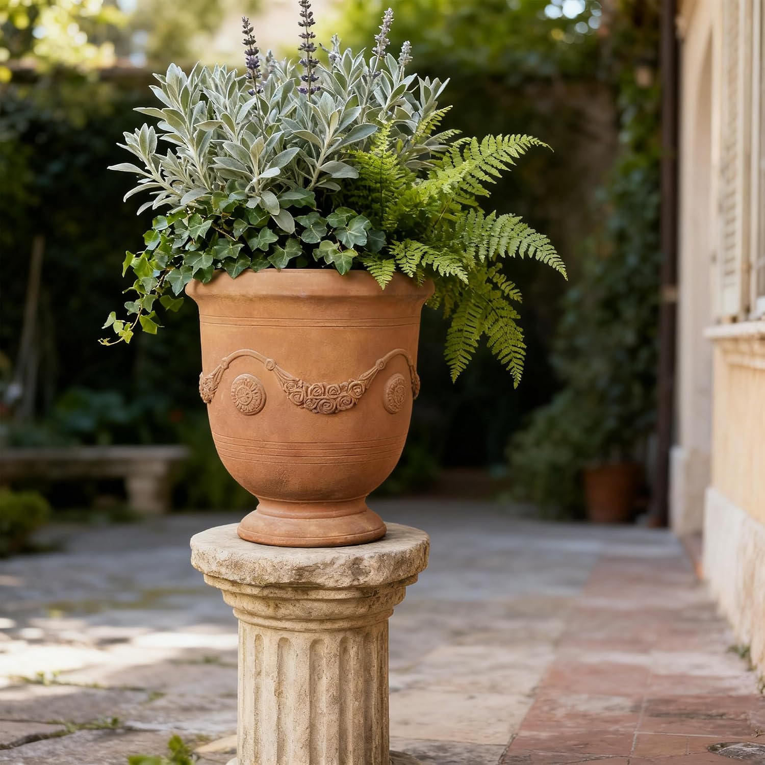 Planters for Indoor & Outdoor Plants, 16.5 Inch Large Magnesium Oxide Urn Planter with Drainage Hole, Decorative Unique