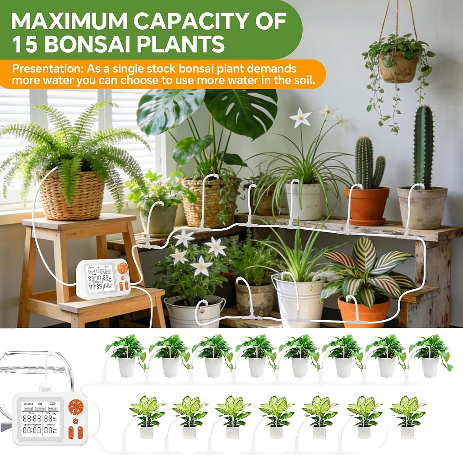Automatic Plant Watering System for Indoor Plants, Smart Drip Irrigation Kit with Humidity Sensor,Cycle & Soak