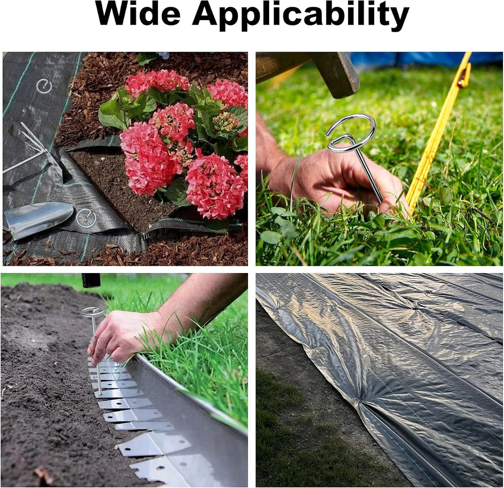 100 Pack Landscape Staples 8 Gauge 6 Inch Galvanized Garden Stakes SOD Pins Yard Lawn Spikes for Plant Cover, Tent