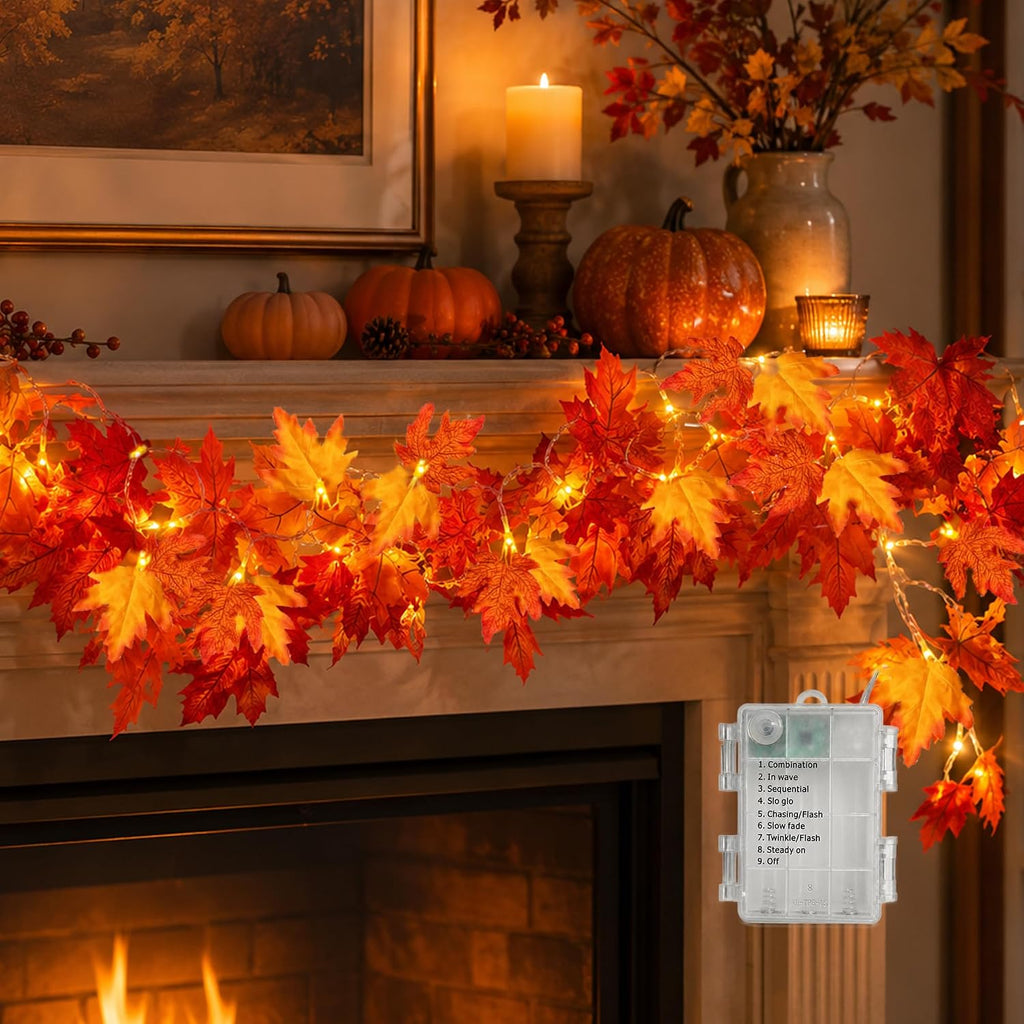 Fall Maple Leaf String Lights, 14.7 ft, 30 LED, Battery-Powered