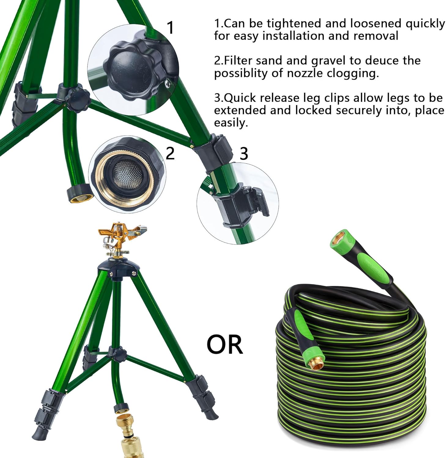Impact Sprinkler on Tripod Base, Heavy Duty Adjustable Zinc Sprinkler Head for Lawn Yard Garden, 360 Degree Large Area