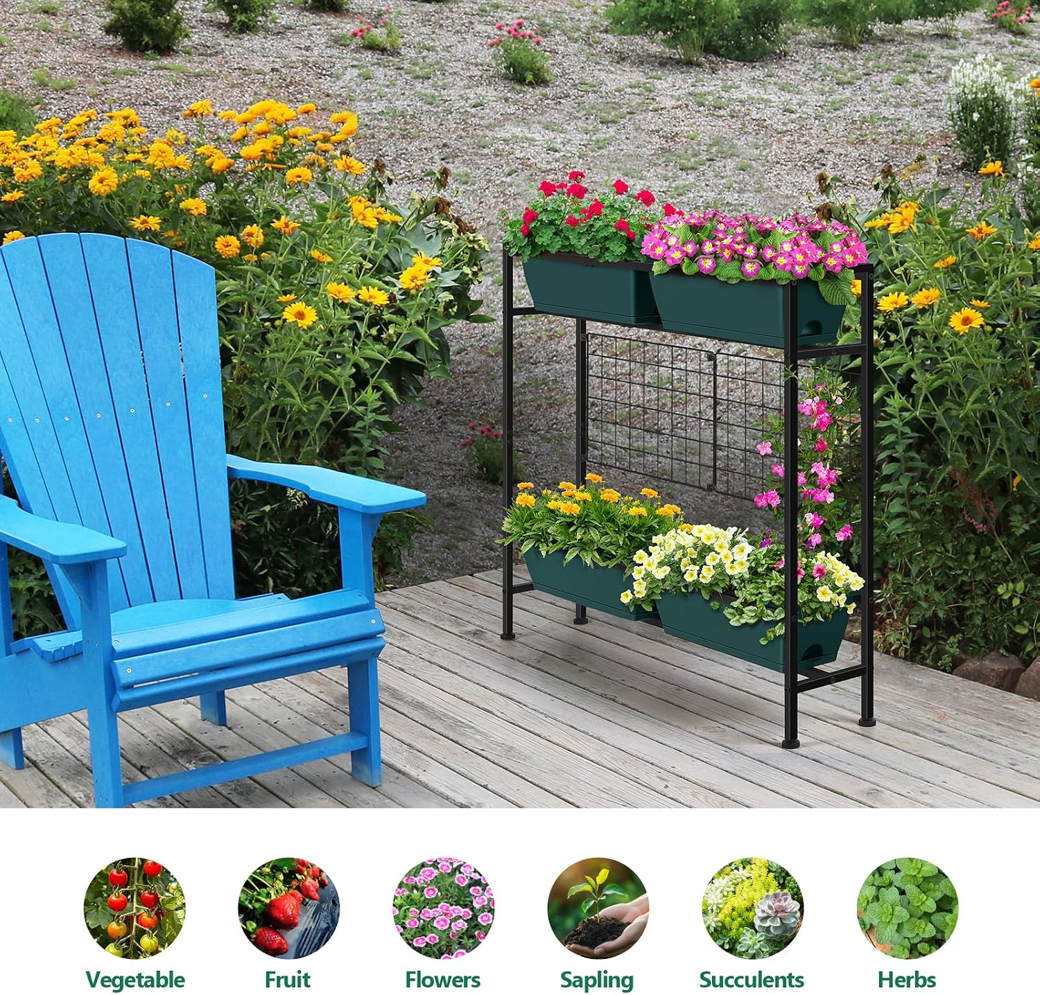 Vertical Raised Garden Beds 32.4" Tall Planter Raised Beds Boxes Patio Herb Garden Planter Outdoor with Metal Fences