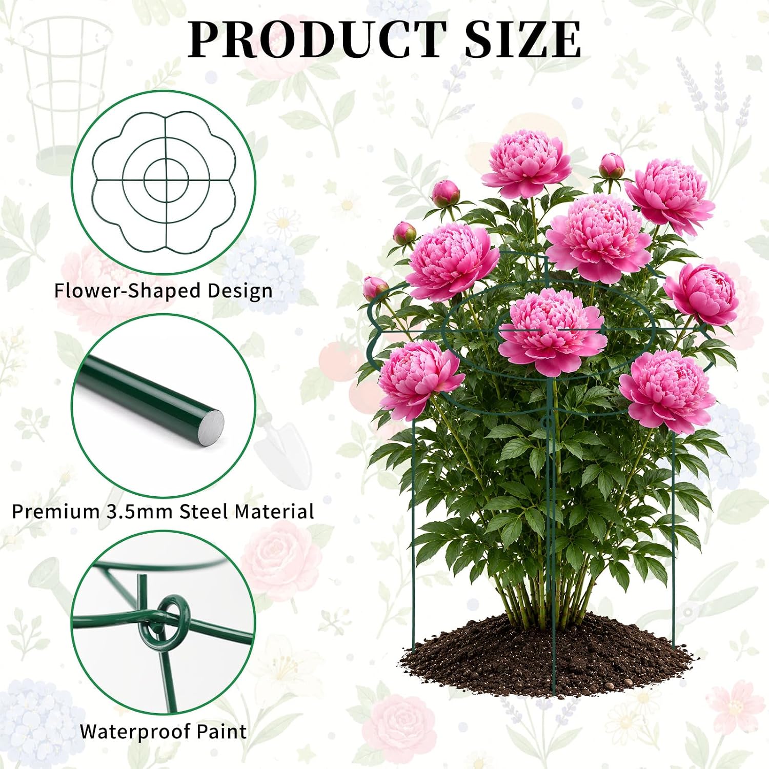 6-Pack Peony Cages and Supports, 12"x16" Plant Support Rings | Heavy-Duty Grow-Through Plant Support for Peonies