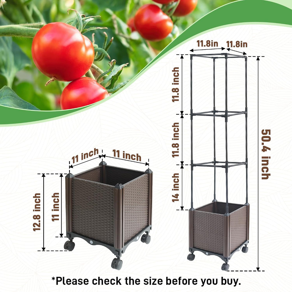 Quibbay Raised Garden Bed with Tomato Planter Cage,50.4" Self Watering Tomato Planter with Plastic Coating Steel Pipe